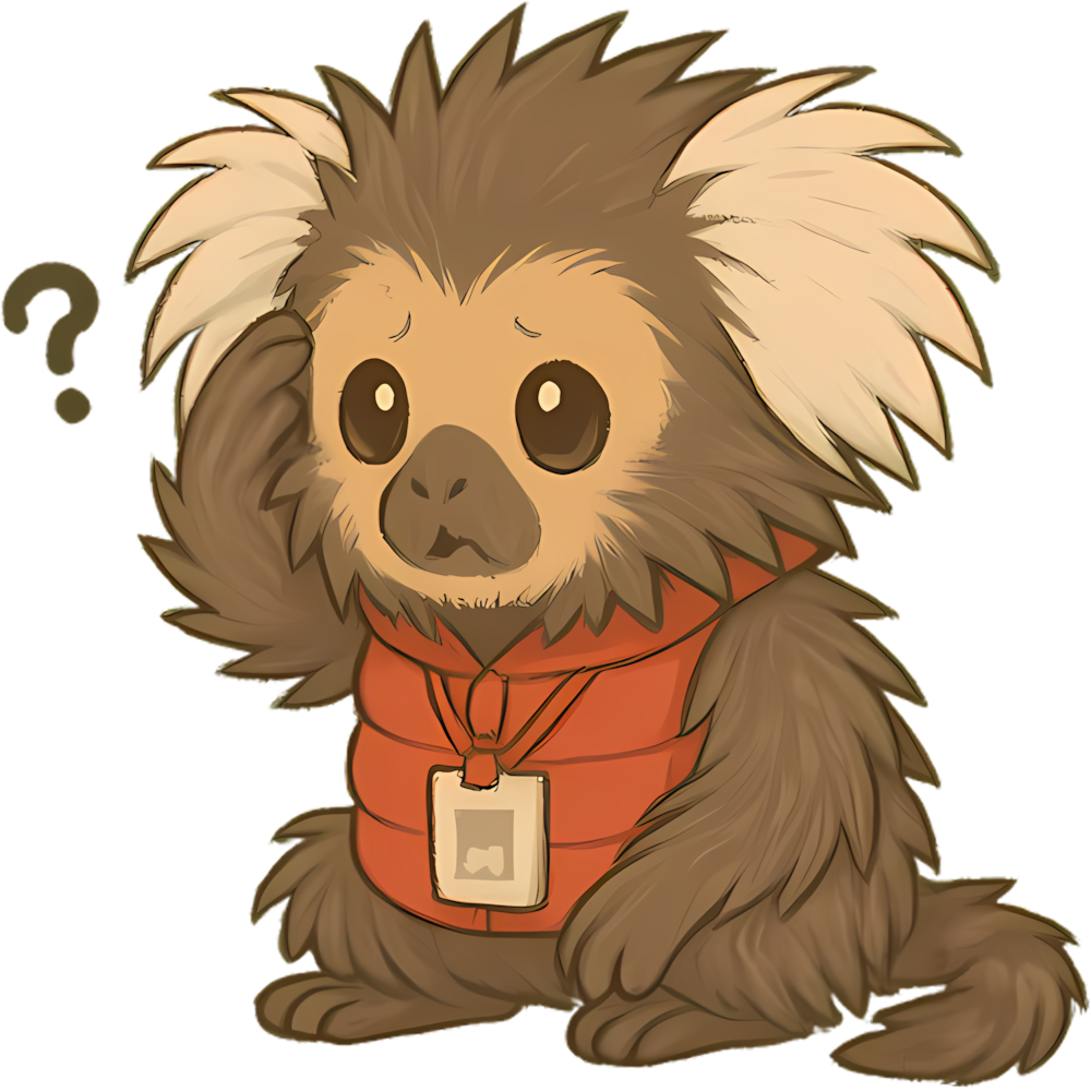 Um sagui (Mascote do CIn) com aparencia de confuso e perdido